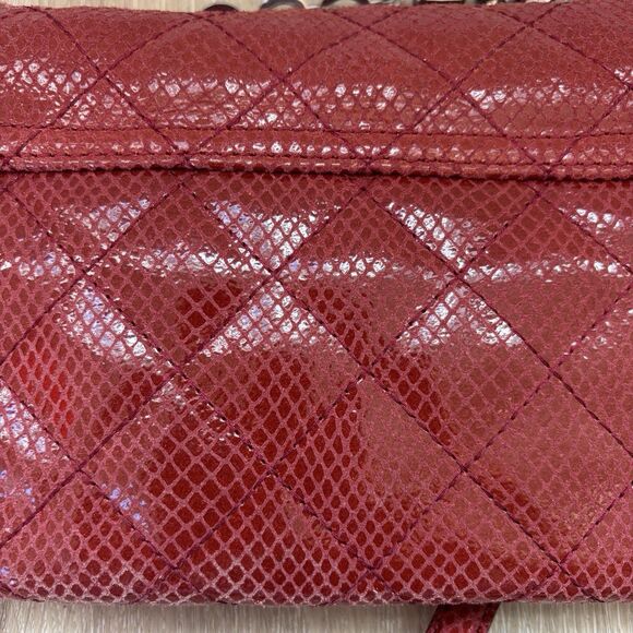 Calvin Klein Red Quilted Faux Python Crossbody Bag Chain Strap 8"x5.5" Y2K - Picture 10 of 14